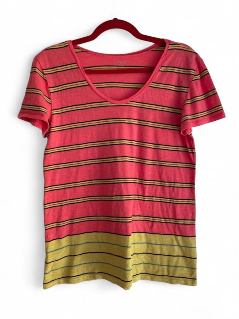 LOFT 100% Cotton Orange Striped Scoop Neck Tee Shirt Size S